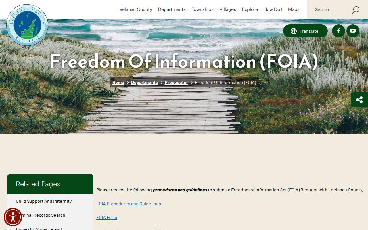 Leelanau County arrest record FOIA page