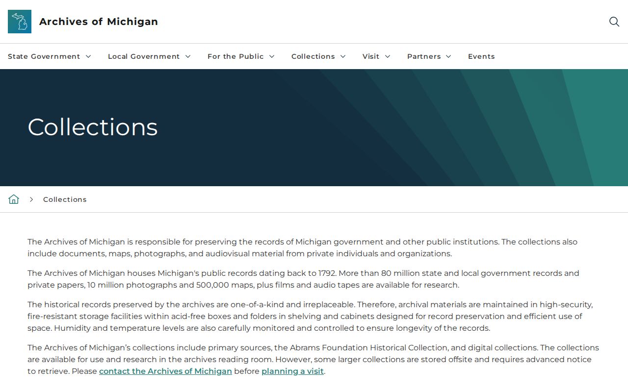 Archives of Michigan collections page