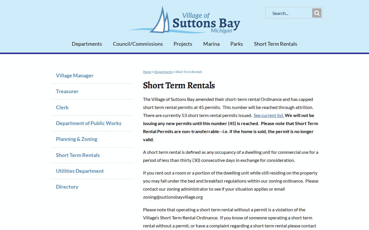 Official Suttons Bay village information webpage